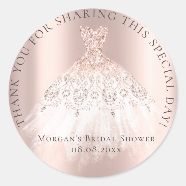 Pegatina Redonda Ducha de Novia 16º Gracias Brillo Rosa (Anverso)