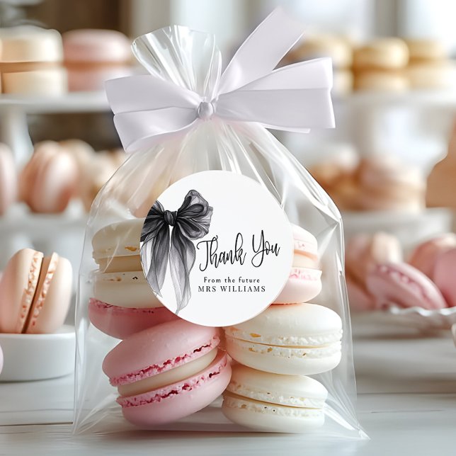 Pegatina Redonda Ducha de novia agradeciendo con lazo negro que ata (Subido por el creador)