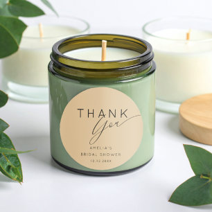 Pegatina Redonda Ducha de Novia Agradecimiento Beige Dorado Moderno