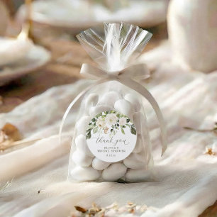 Pegatina Redonda Ducha de Novia Aquarela Verde con Salvia Floral Bl