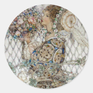 Pegatina Redonda Ducha de Novia Art Nouveau Vintage