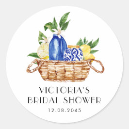 Pegatina Redonda Ducha de Novia Boho Acuarela Limón Mediterráneo