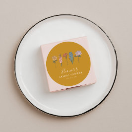 Pegatina Redonda Ducha de Novia Boho Flores Vintage Amarillo Person