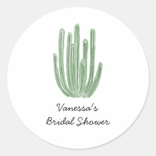 Pegatina Redonda Ducha de Novia Cactus de Tubo de Órgano Acuarela