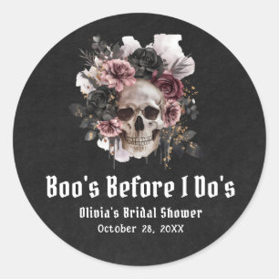 Pegatina Redonda Ducha de Novia Calavera de Halloween Boo's Before 