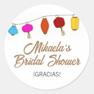 Pegatina Redonda Ducha de Novia con Faroles Chinos