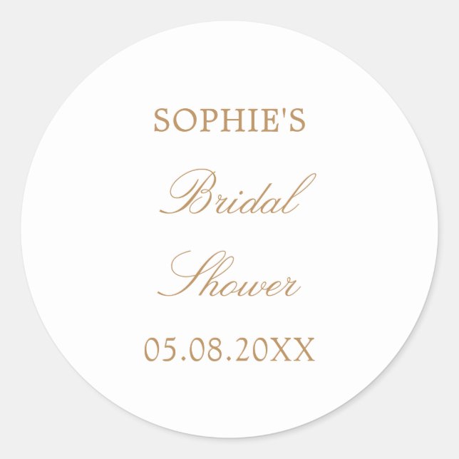 Pegatina Redonda Ducha de novia con guión de beige dorado (Anverso)