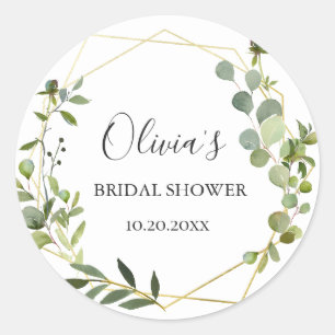 Pegatina Redonda Ducha de Novia con Marco Geométrico de Eucalipto M