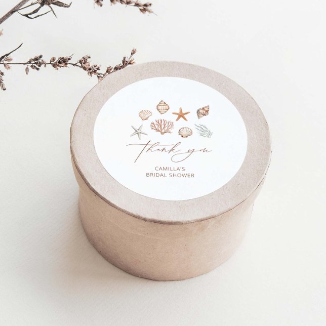 Pegatina Redonda Ducha de novia costera Gracias Ronda clásica (Subido por el creador)