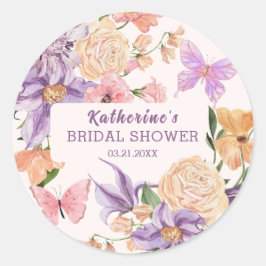 Pegatina Redonda Ducha de Novia Cute Floral Me Hace Sentir Mariposa