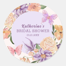 Pegatina Redonda Ducha de Novia Cute Floral Me Hace Sentir Mariposa