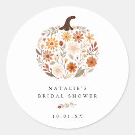 Pegatina Redonda Ducha de Novia de Calabaza Flor Silvestre de Otoño