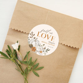 Pegatina Redonda Ducha de Novia de Calabaza Floral Rústica