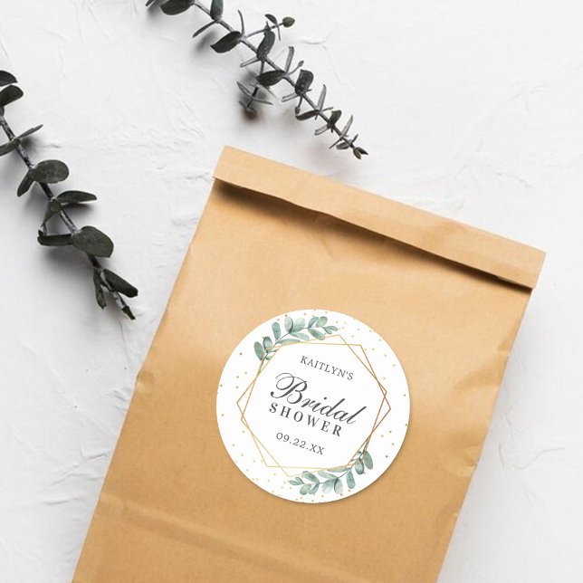 Pegatina Redonda Ducha de Novia de Eucalipto Geométrico con Hologra (Subido por el creador)