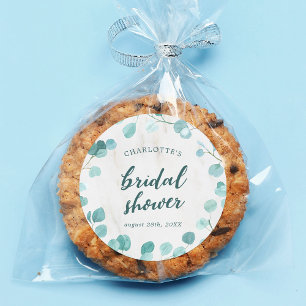 Pegatina Redonda Ducha de Novia de Eucalipto y Mármol