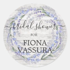 Pegatina Redonda Ducha de novia de guiso floral de lavanda de mader