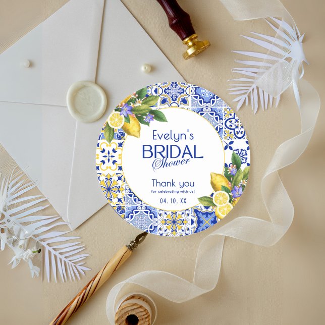 Pegatina Redonda Ducha de Novia de Limones con Azulejos Azules de M (Subido por el creador)