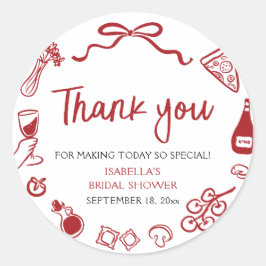 Pegatina Redonda Ducha de Novia de Pasta de Pizza Dibujada a Mano I