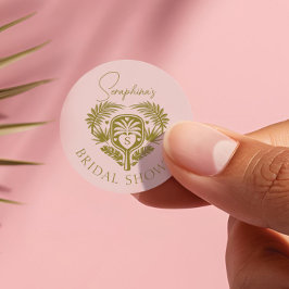 Pegatina Redonda Ducha de Novia de Pickleball con Palma Tropical Re