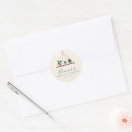 Pegatina Redonda Ducha de Novia de Plantas Boho Modernas Personaliz