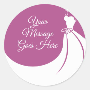 Pegatina Redonda Ducha de novia de plumas y elegantes de color blan