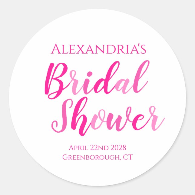 Pegatina Redonda Ducha de novia Fiesta moderno rosa caliente (Anverso)