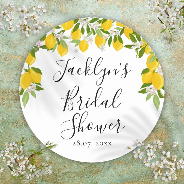 Pegatina Redonda Ducha de Novia Flor de Limón Verde (Greenery Lemon Blossom Bridal Shower Classic Round Sticker)