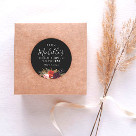 Pegatina Redonda Ducha de novia floral Black Boho