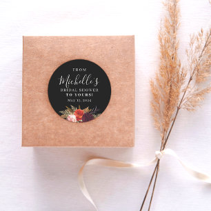 Pegatina Redonda Ducha de novia floral Black Boho