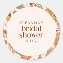 Pegatina Redonda Ducha de Novia Floral Boho Terracota Retro Persona