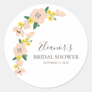 Pegatina Redonda Ducha de novia floral rosa y amarilla