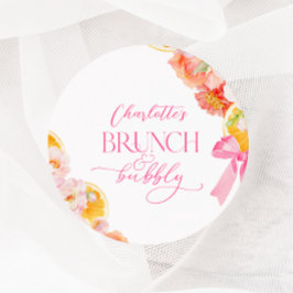 Pegatina Redonda Ducha de novia floral rosa y Naranja