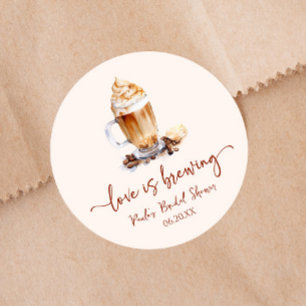Pegatina Redonda Ducha de Novia Granos de Café Love Is Brewing