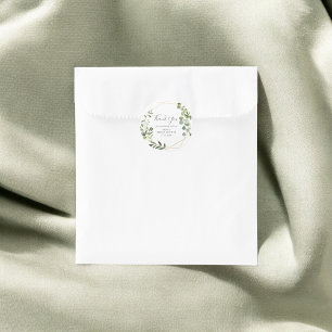 Pegatina Redonda Ducha de Novia Hojas de Verdes Gracias