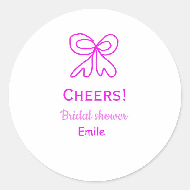 Pegatina Redonda Ducha de novia lazo rosa púrpura agregar nombre  (Anverso)