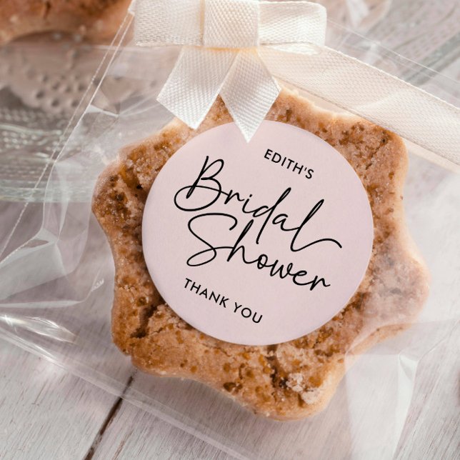 Pegatina Redonda Ducha de novia manuscrita de escritura moderna (Handwritten Typography Script for Bridal Shower Party)