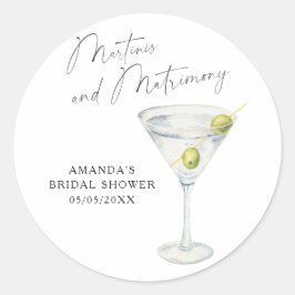 Pegatina Redonda Ducha de novia Martinis y Matrimonio 