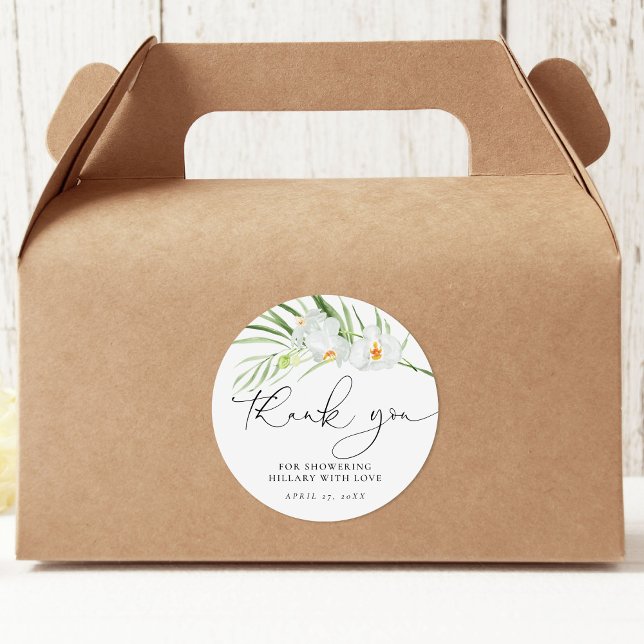 Pegatina Redonda Ducha de Novia Orquídea Blanca Elegante (Subido por el creador)