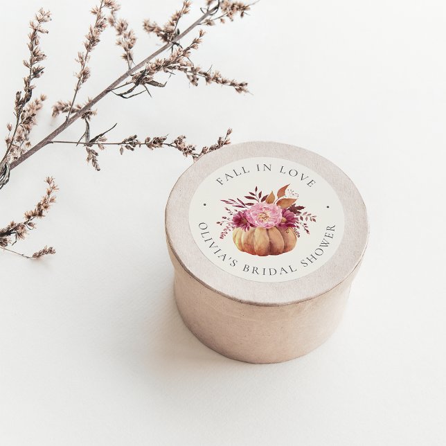 Pegatina Redonda Ducha de Novia Otoño Calabaza y Flores Silvestres (Subido por el creador)