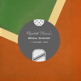 Pegatina Redonda Ducha de Novia para Amantes del Pickleball Negro y