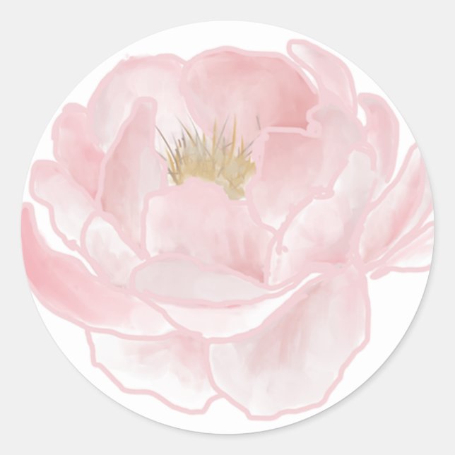 Pegatina Redonda Ducha de Novia Peonía Rosa (Anverso)