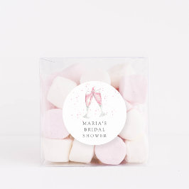 Pegatina Redonda Ducha de novia personalizada de champán rosa