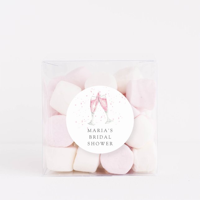 Pegatina Redonda Ducha de novia personalizada de champán rosa (Subido por el creador)