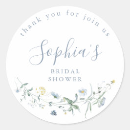 Pegatina Redonda Ducha de Novia Polvorienta Azul Silvestre Rústica 