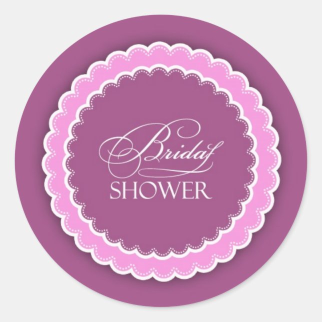 Pegatina Redonda Ducha de novia Púrpura Rosa Polka (Anverso)
