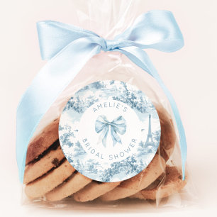 Pegatina Redonda Ducha de novia romántica francesa Toile de Jouy