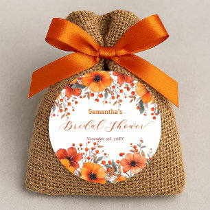 Pegatina Redonda Ducha de Novia Rústica Boho Otoño Flores de Naranj