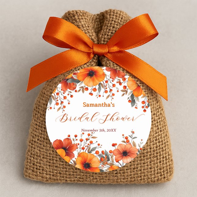 Pegatina Redonda Ducha de Novia Rústica Boho Otoño Flores de Naranj (Subido por el creador)