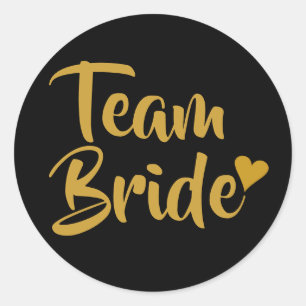 Pegatina Redonda Ducha de Novia Team Bride Corazón de Oro