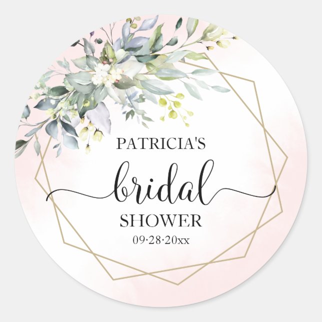 Pegatina Redonda Ducha de Novia Verde Blush (Anverso)